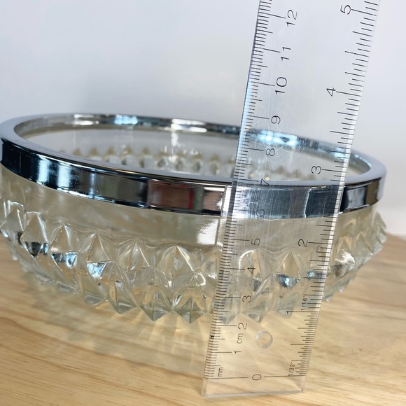 Heavy Glass Vintage Bowl Chrome Ring Made in England Fruit Bowl Candy Dish - Picture 10 of 11